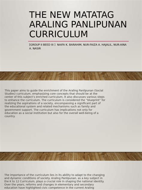 The New MATATAG Araling Panlipunan Curriculum .
